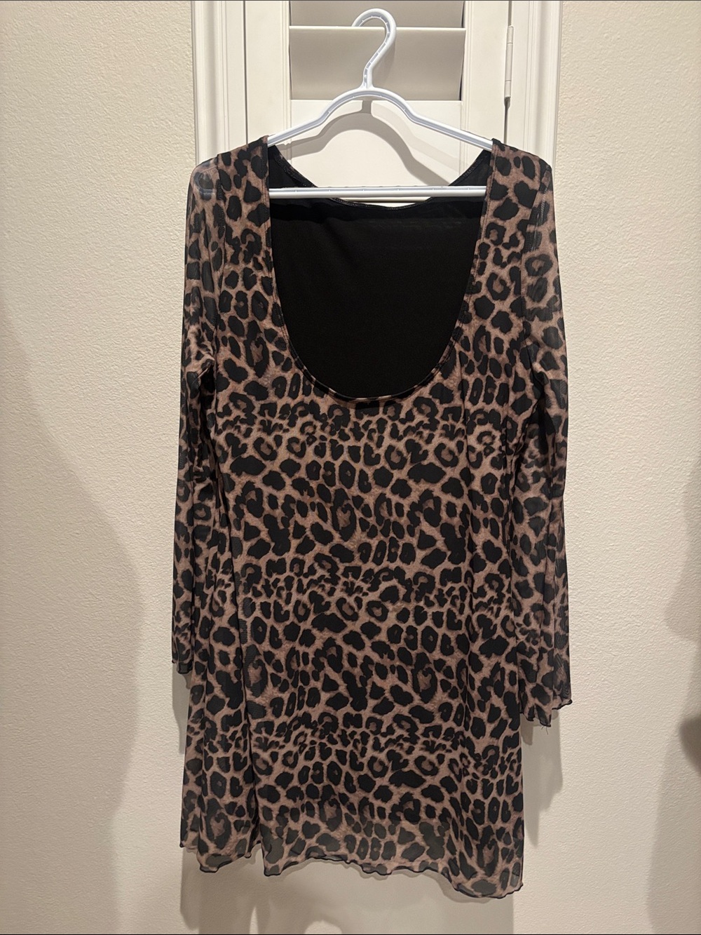 Leopard Print Sheer Tunic Dress - Brown & Black - Picture 2 of 2